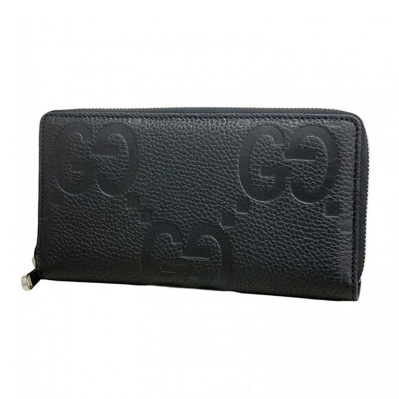 Gucci Handbags - Gucci Long Wallet Jumbo GG 739484 Leather Black Silver Hardware Women's